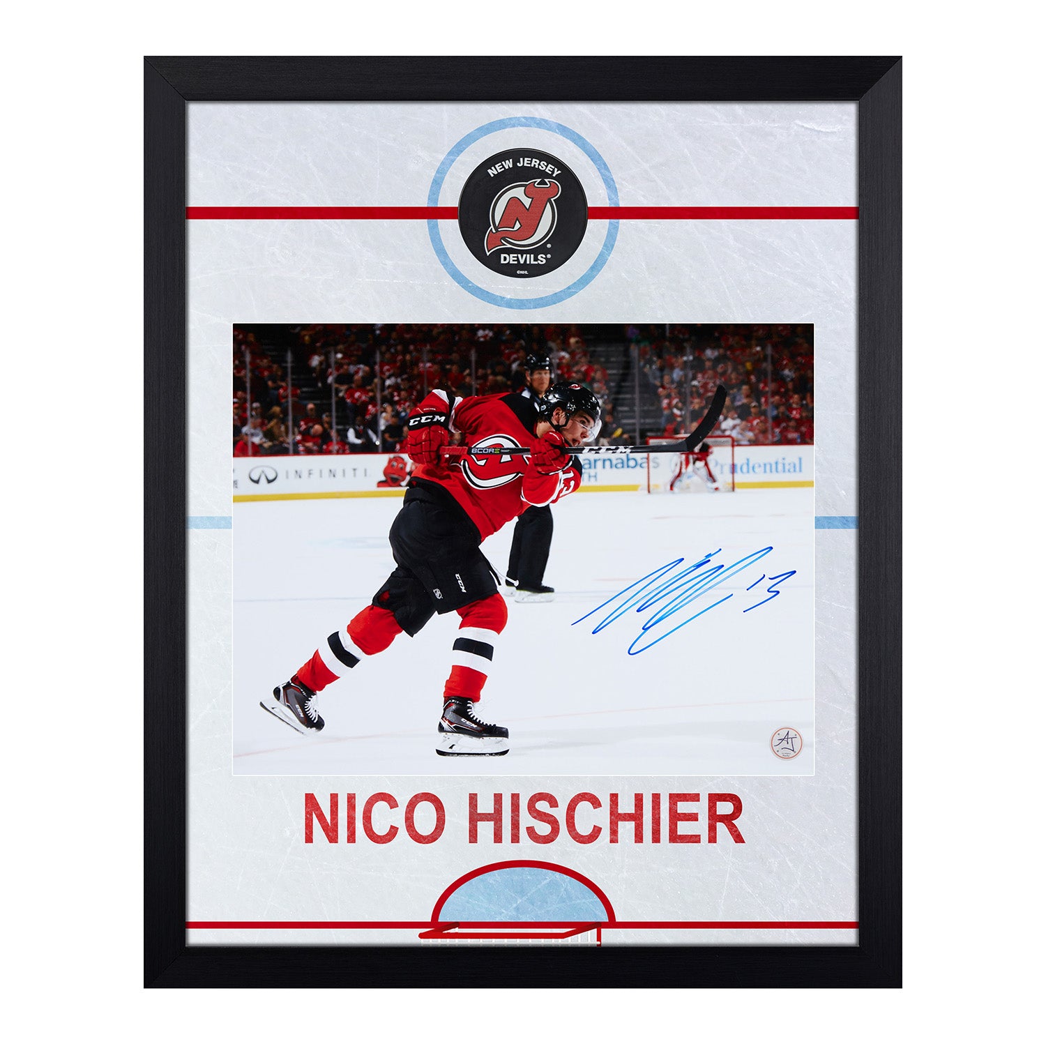 Nico Hischier Signed New Jersey Devils Graphic Rink 19x23 Frame