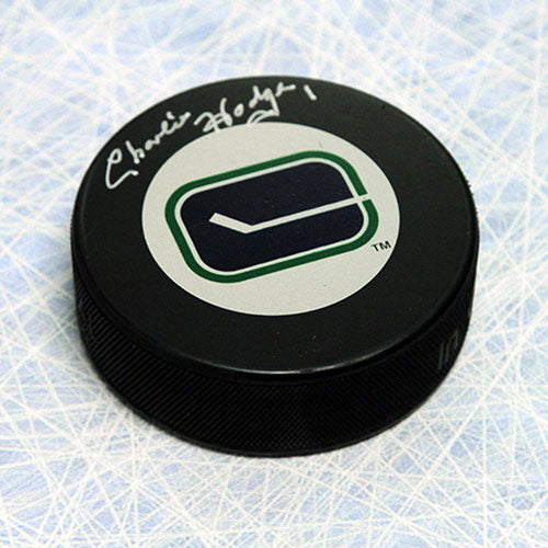 Charlie Hodge Vancouver Canucks Autographed Hockey Puck