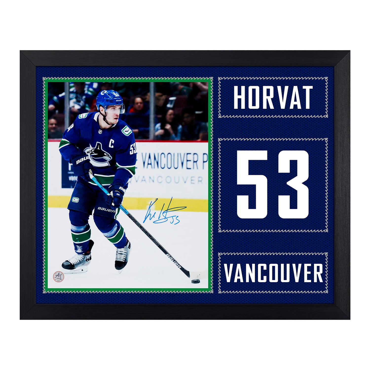 Bo Horvat Autographed Vancouver Canucks Uniform Graphic 19x23 Frame