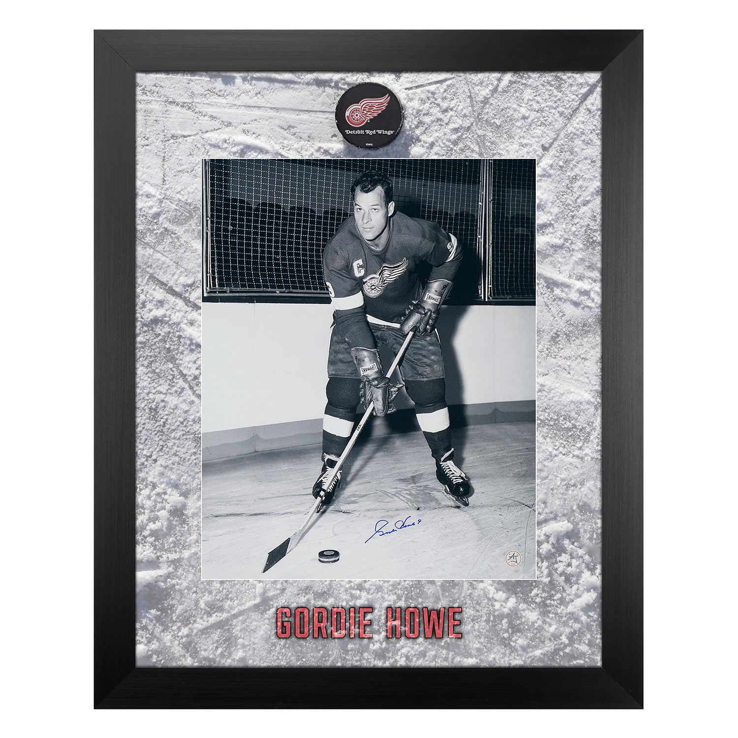 Gordie Howe Signed Detroit Red Wings Etched Ice 26x32 Frame