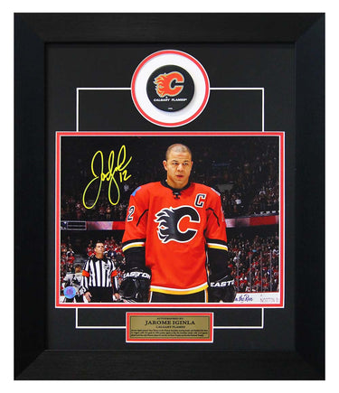 Jarome Iginla Calgary Flames Autographed Intensity 20x24 Puck Frame