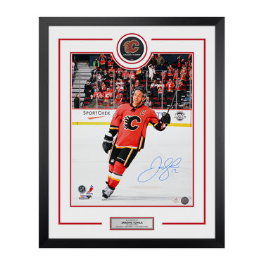 Jarome Iginla Autographed Calgary Flames Puck Logo 26x32 Frame