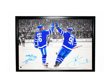 John Tavares and Mitch Marner Dual Signed 20x29 Canvas Maple Leafs High Five