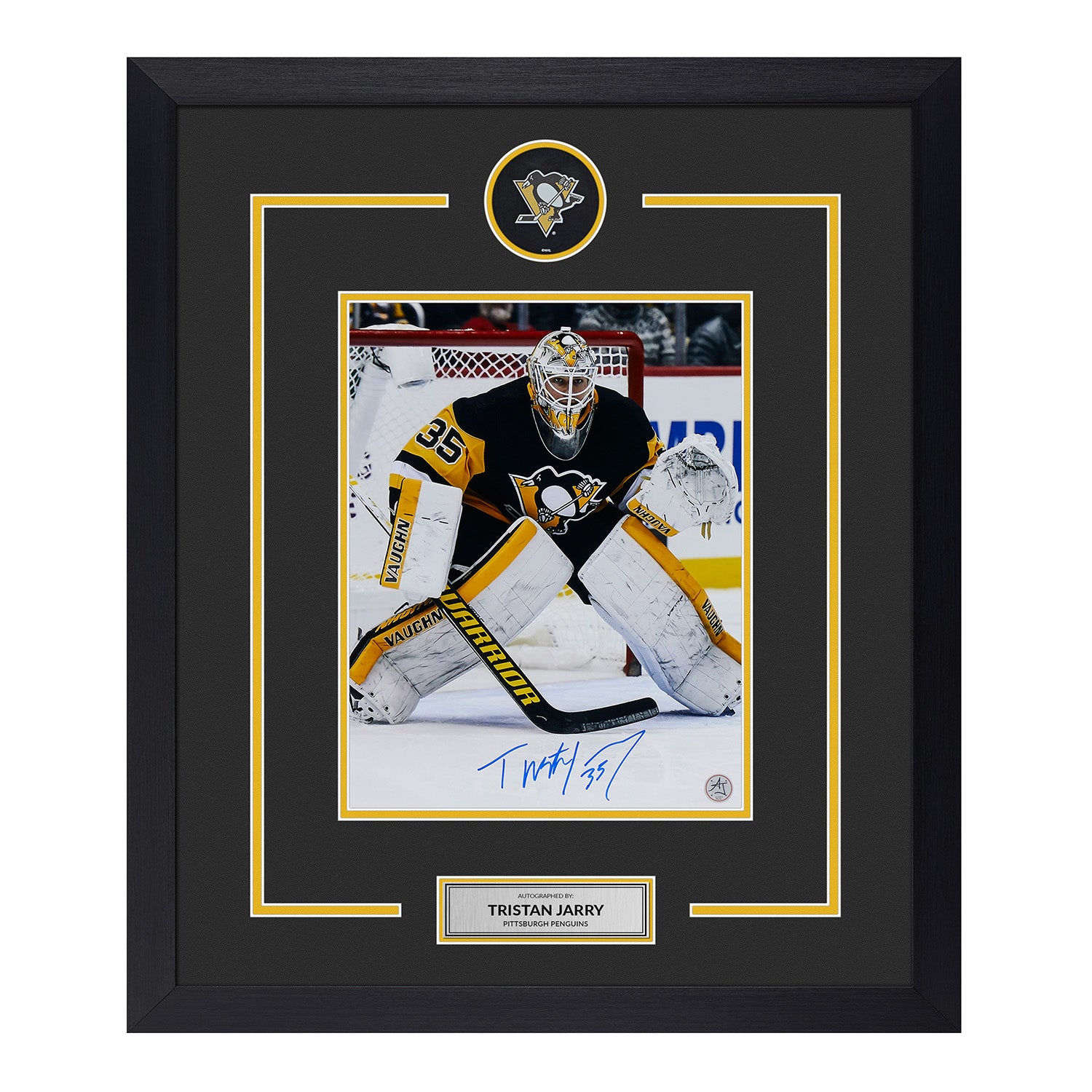 Tristan Jarry Autographed Pittsburgh Penguins Puck Display 23x27 Frame