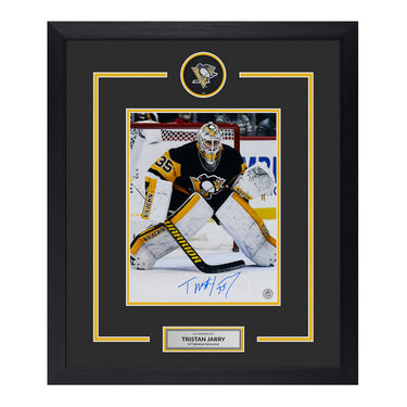 Tristan Jarry Autographed Pittsburgh Penguins Puck Display 23x27 Frame