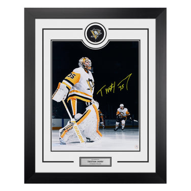 Tristan Jarry Signed Pittsburgh Penguins Goalie Spotlight 26x32 Frame