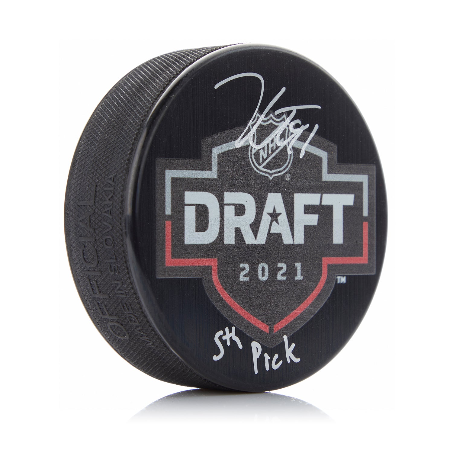 Kent Johnson Signed 2021 NHL Entry Draft Puck with 5th Pick Note