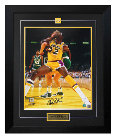 Magic Johnson Los Angeles Lakers Signed Battle vs Larry Bird 26x32 Frame