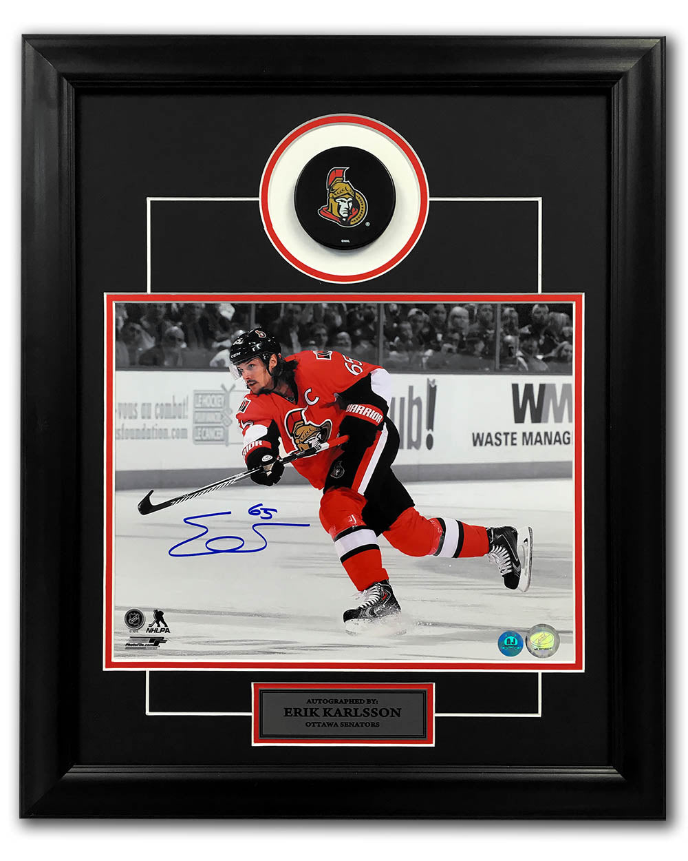 Erik Karlsson Ottawa Senators Signed Color Isolation 20x24 Puck Frame