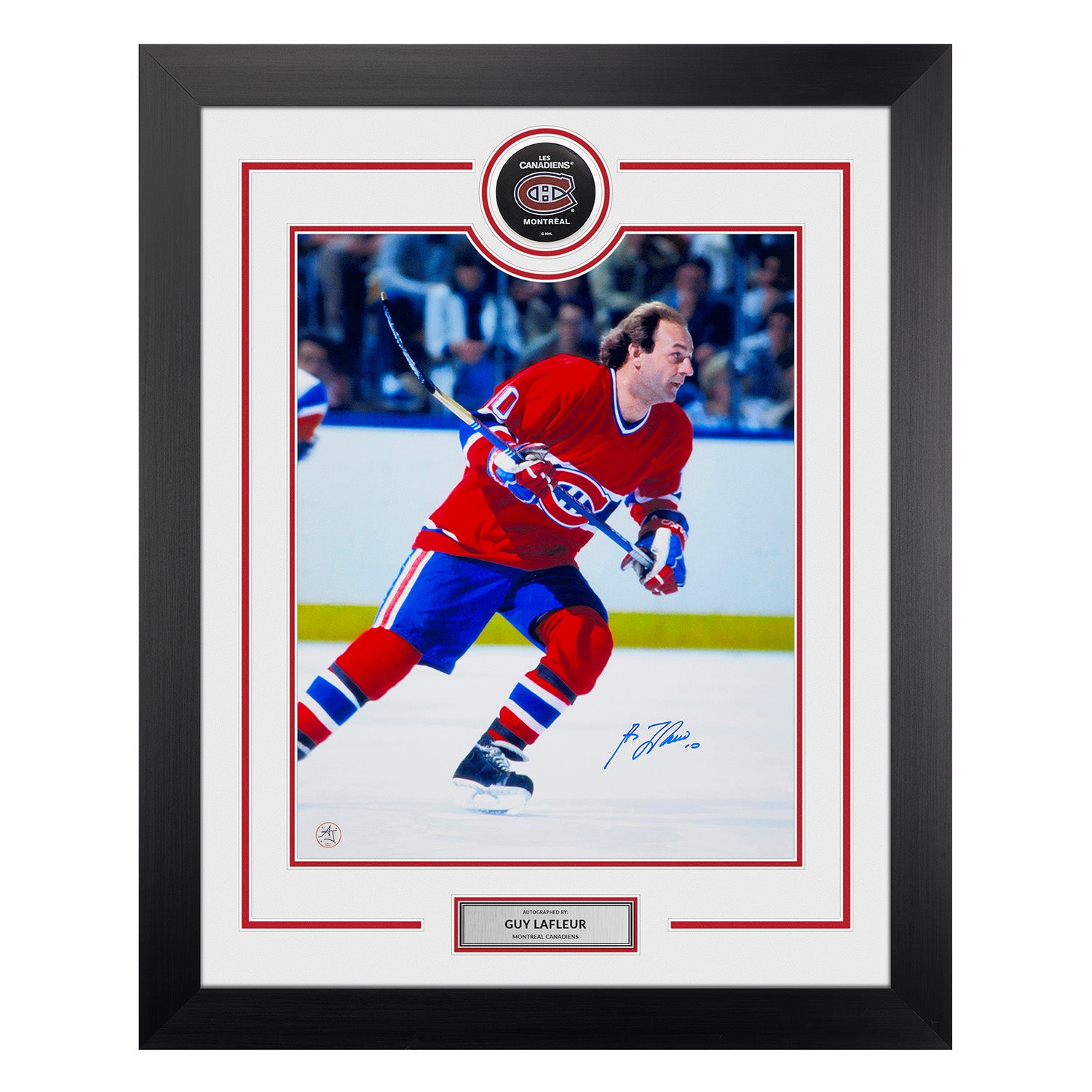 Guy LaFleur Signed Montreal Canadiens Puck Display 26x32 Frame
