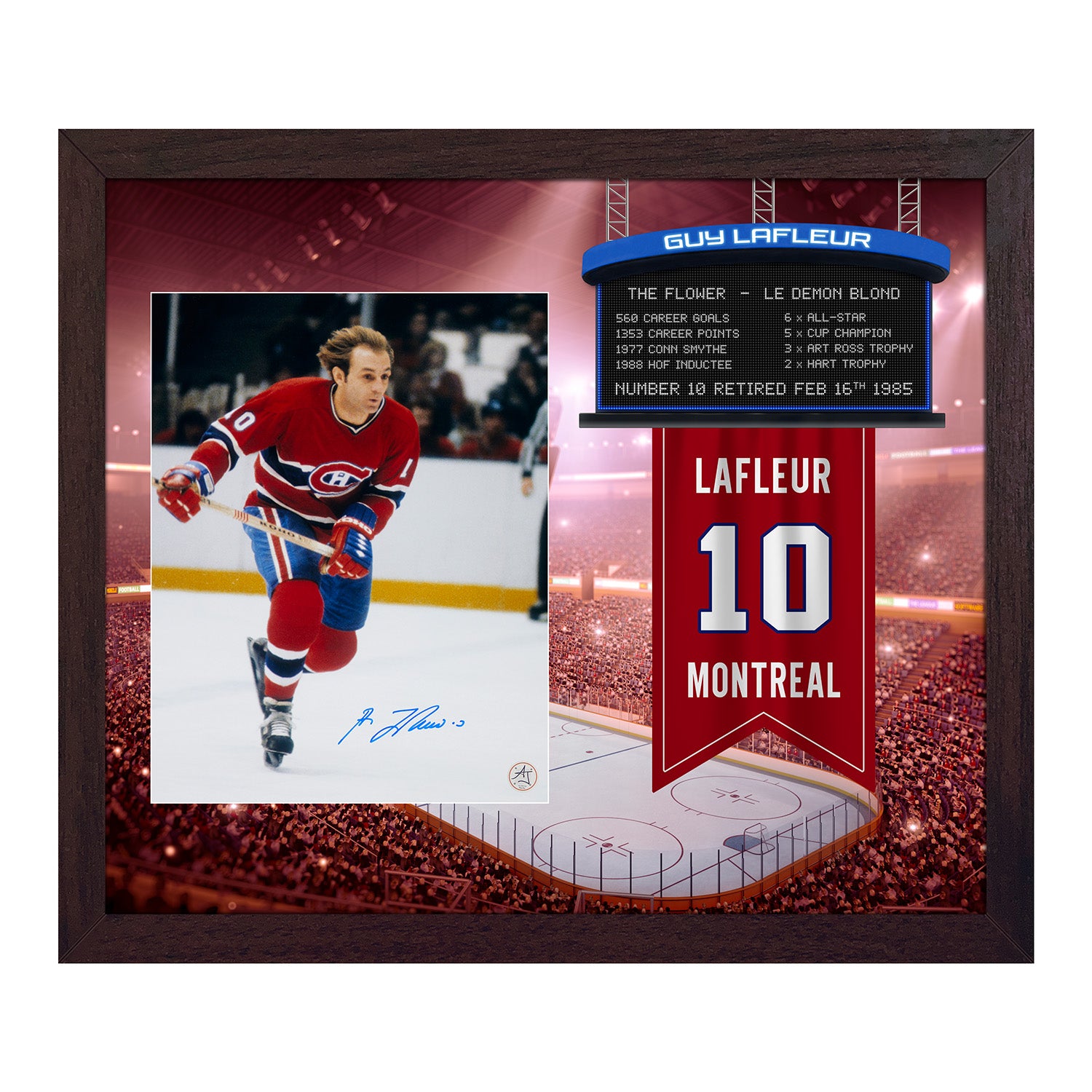Guy Lafleur Signed Montreal Canadiens Retired Number Graphic 23x27 Frame