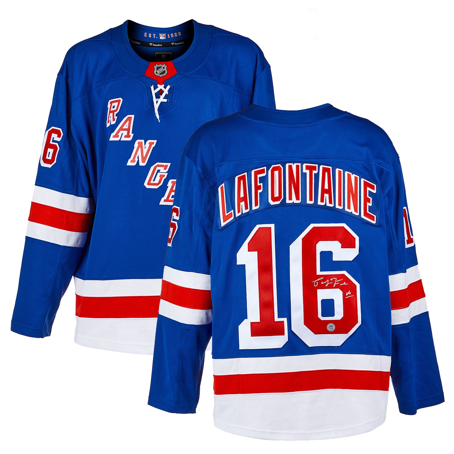 Pat LaFontaine Autographed New York Rangers Fanatics Jersey