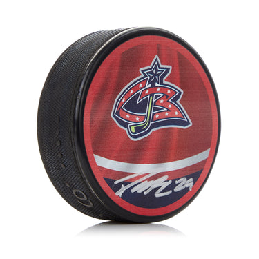 Patrik Laine Columbus Blue Jackets Autographed Reverse Retro Puck