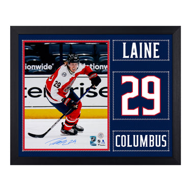 Patrick Laine Autographed Columbus Blue Jackets Uniform Graphic 19x23 Frame