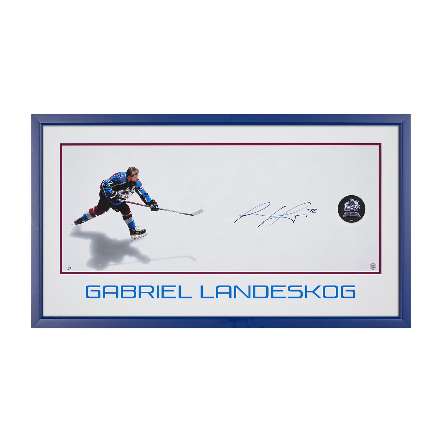 Gabriel Landeskog Signed Colorado Avalanche Slapshot 43x24 Frame