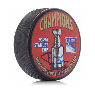 Steve Larmer Signed 1994 New York Rangers Stanley Cup Puck