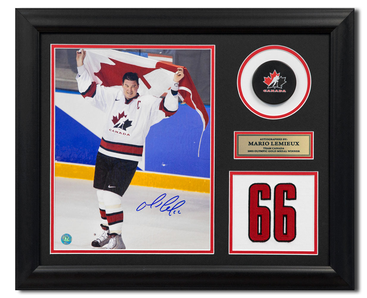 Mario Lemieux Team Canada Signed 2002 Olympic Gold 20x24 Number Frame