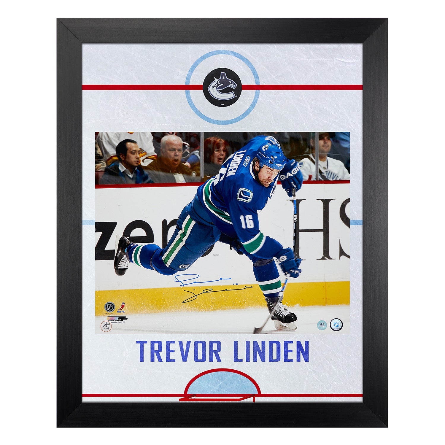Trevor Linden Signed Vancouver Canucks Graphic Rink 26x32 Frame