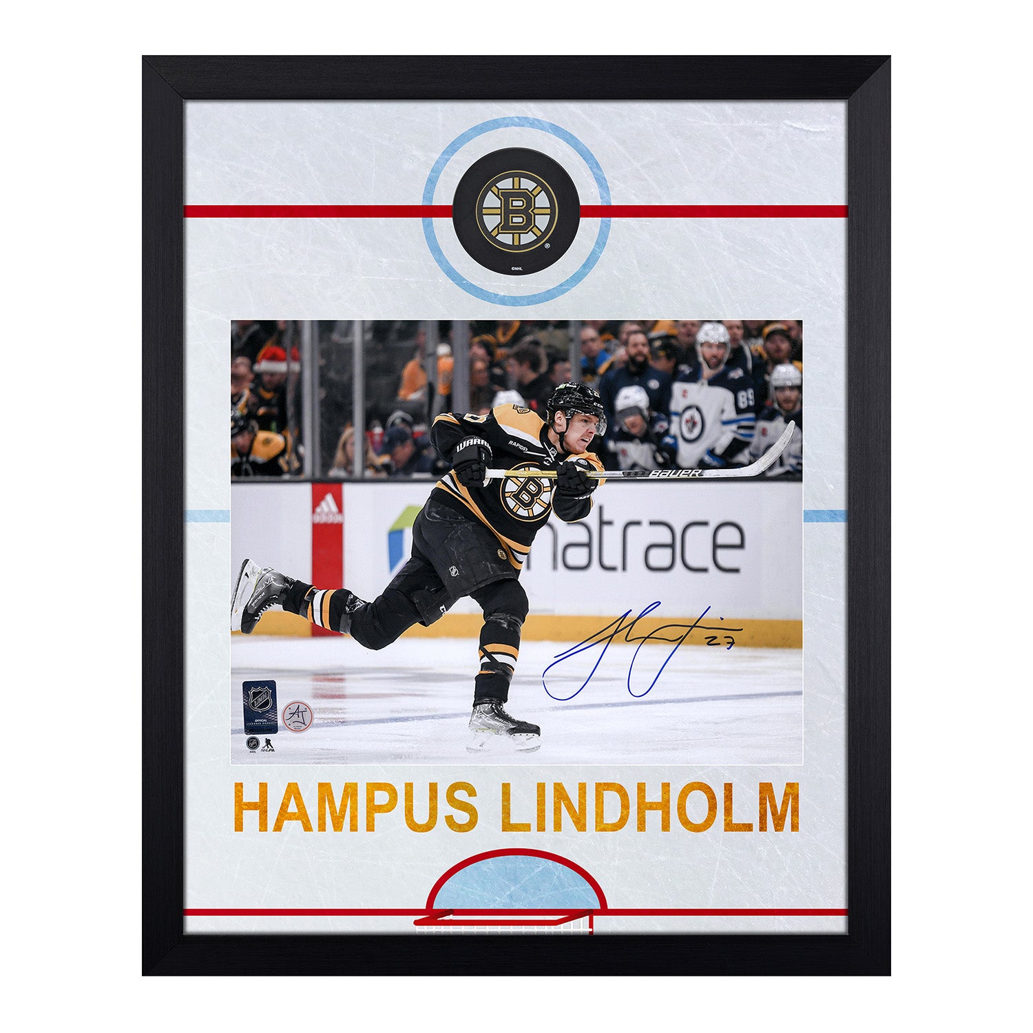 Hampus Lindholm Signed Boston Bruins Graphic Rink 19x23 Frame