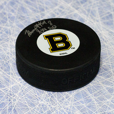 Fleming Mackell Boston Bruins Signed Original 6 Puck