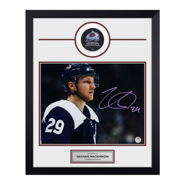 Nathan MacKinnon Colorado Avalanche Signed 20x24 Puck Frame