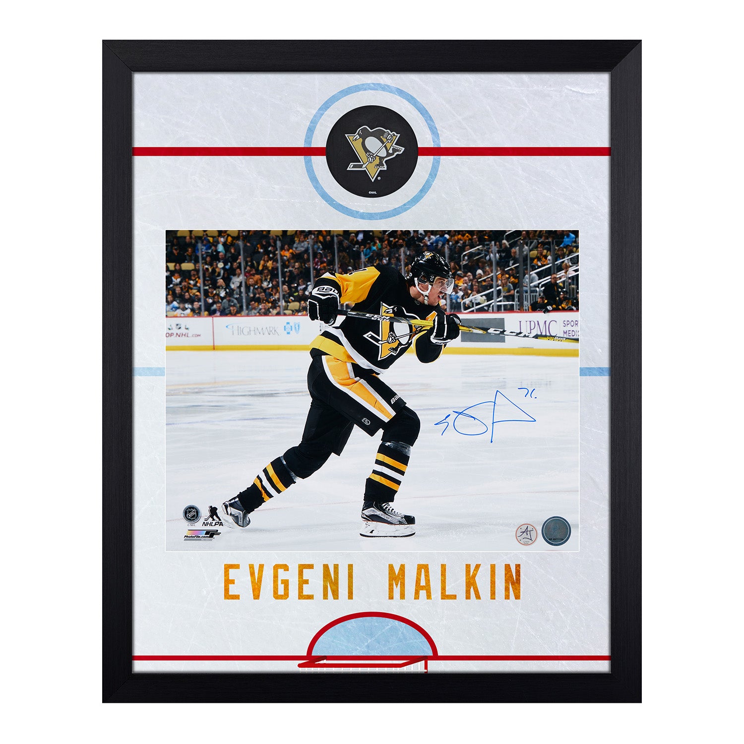 Evgeni Malkin Signed Pittsburgh Penguins Graphic Rink 19x23 Frame