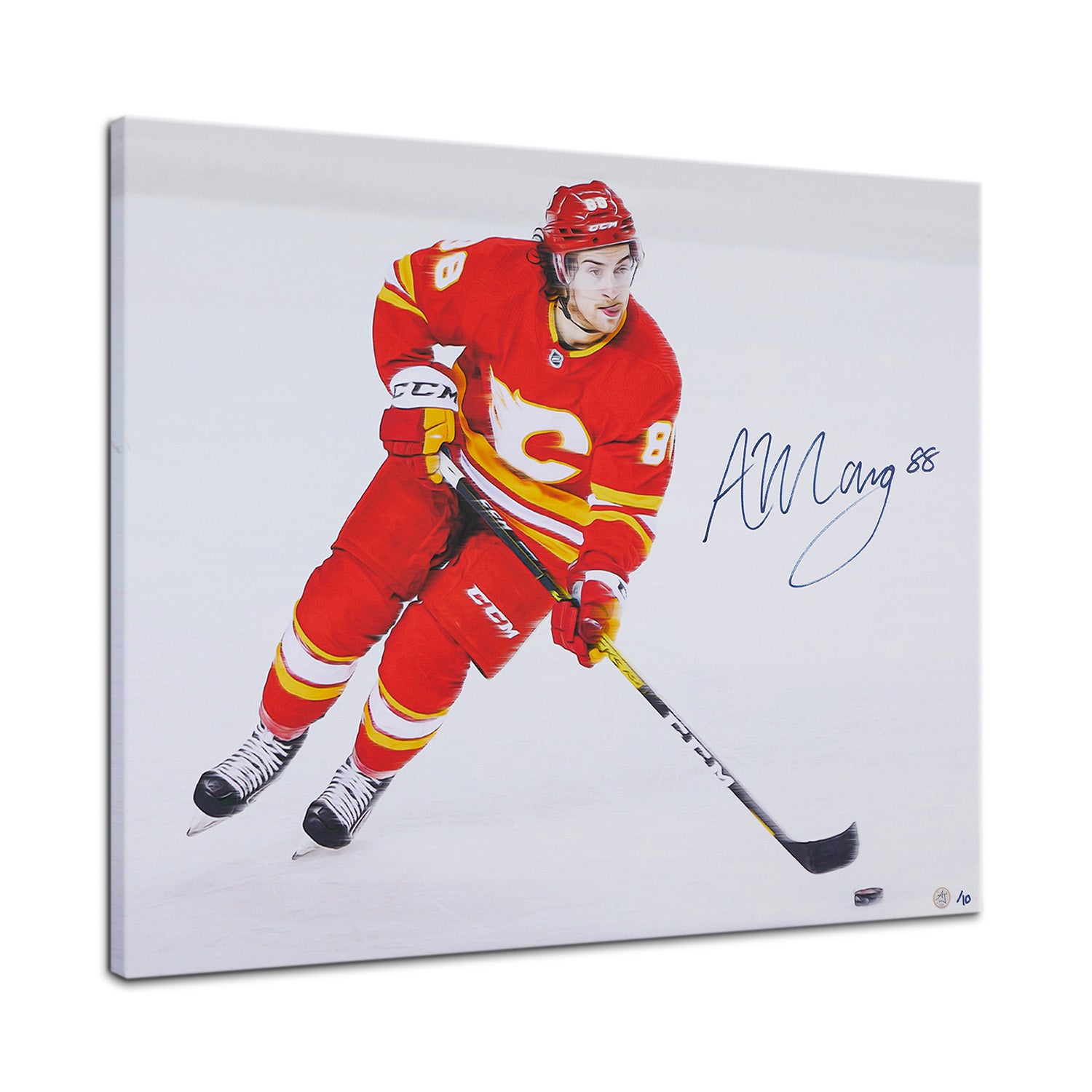 Andrew Mangiapane Signed Calgary Hockey Action 26x32 Art Canvas #/10