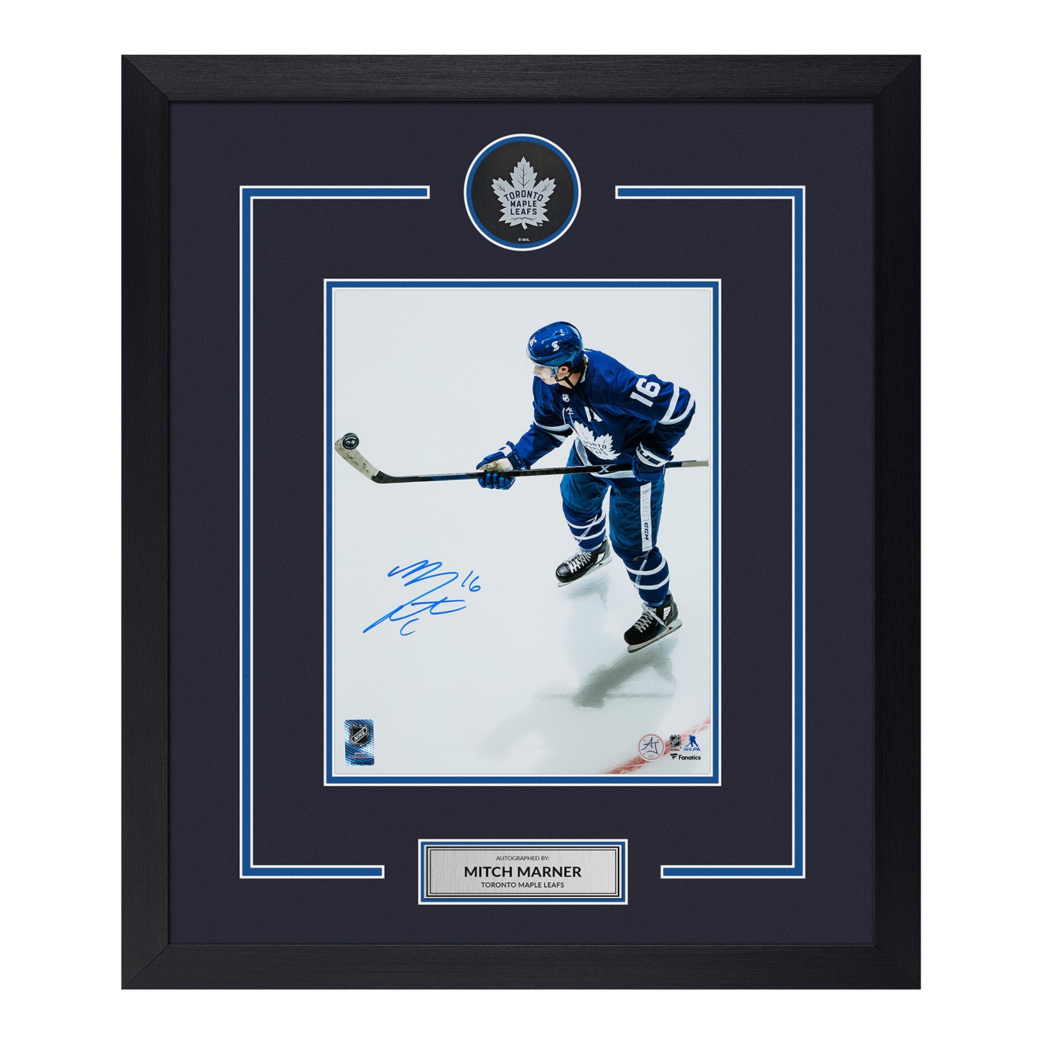 Mitch Marner Signed Toronto Maple Leafs Puck Display 23x27 Frame
