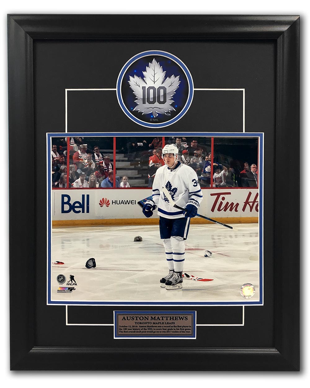 Auston Matthews Toronto Maple Leafs First NHL Game 4 Goal Record 20x24 Frame