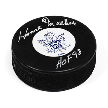 Howie Meeker Toronto Maple Leafs Signed Hockey Puck with HOF Note