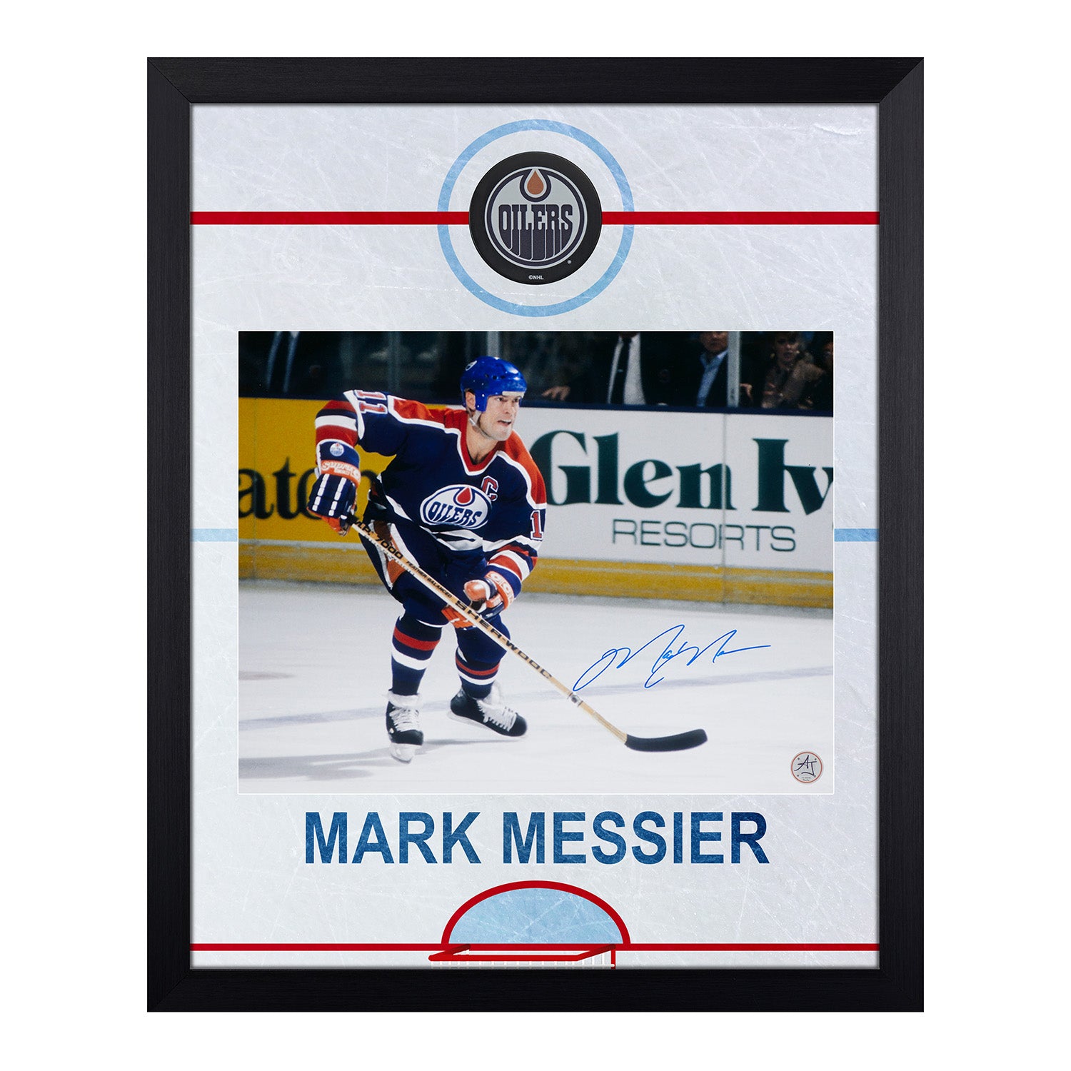 Mark Messier Signed Edmonton Oilers Graphic Rink 19x23 Frame