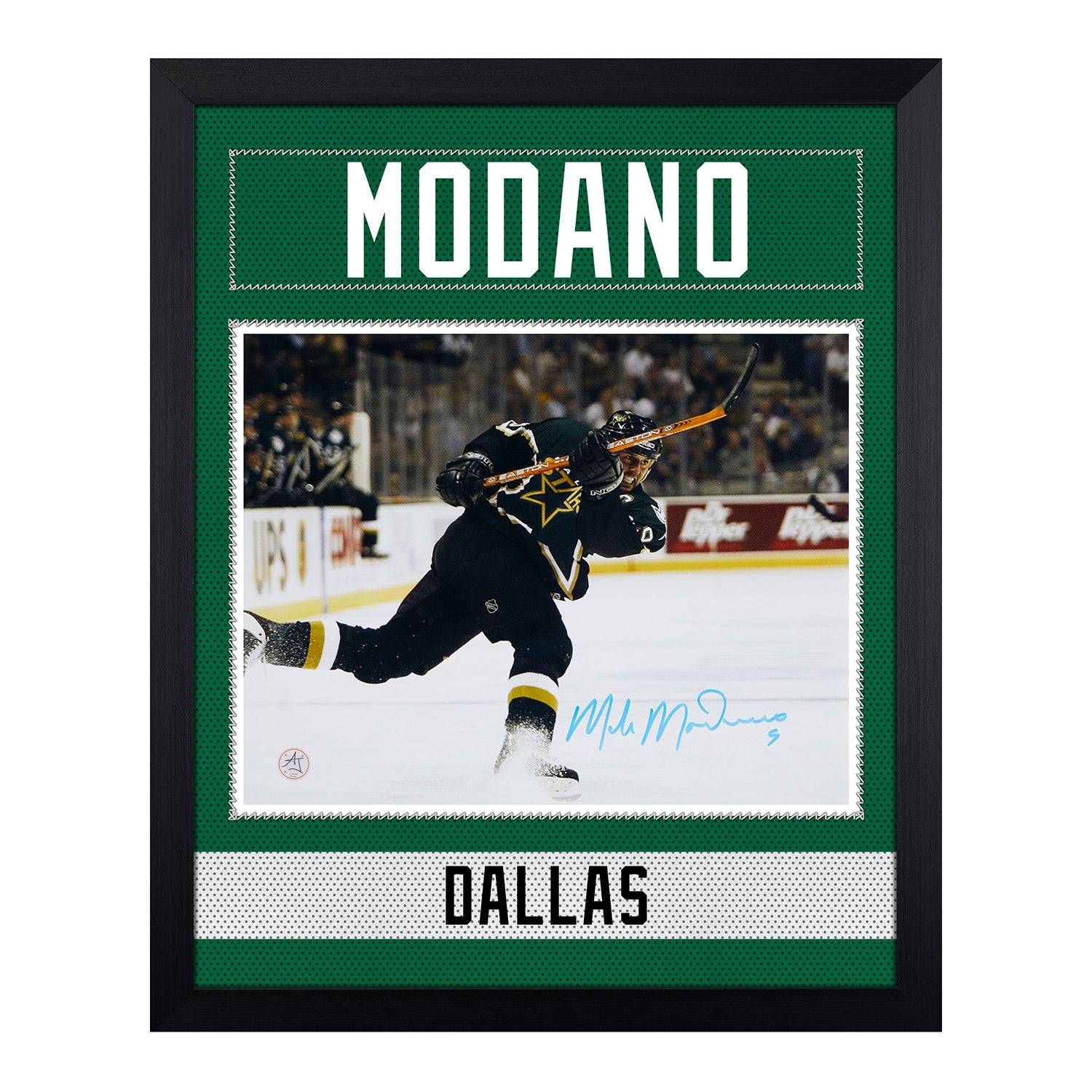Mike Modano Signed Dallas Stars Uniform Graphic 19x23 Frame