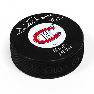 Dickie Moore Montreal Canadiens Autographed Puck with HOF Inscription