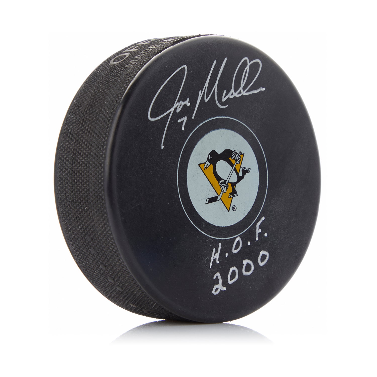 Joe Mullen Signed Pittsburgh Penguins Hockey Puck with HOF Note