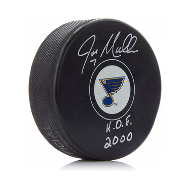 Joe Mullen Signed St Louis Blues Hockey Puck with HOF Note