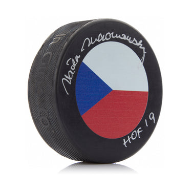 Vaclav Nedomansky Signed Czech Republic Puck with HOF Note