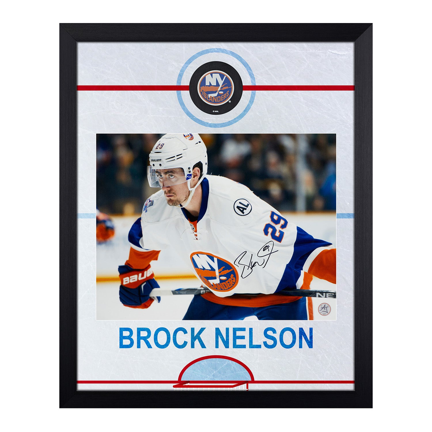 Brock Nelson Signed New York Islanders Graphic Rink 19x23 Frame