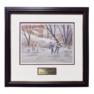 Pond Hockey – Peter Mahovlich, Marcel Dionne, Ron Ellis & Brian Glennie Signed Print - Heritage Hockey™