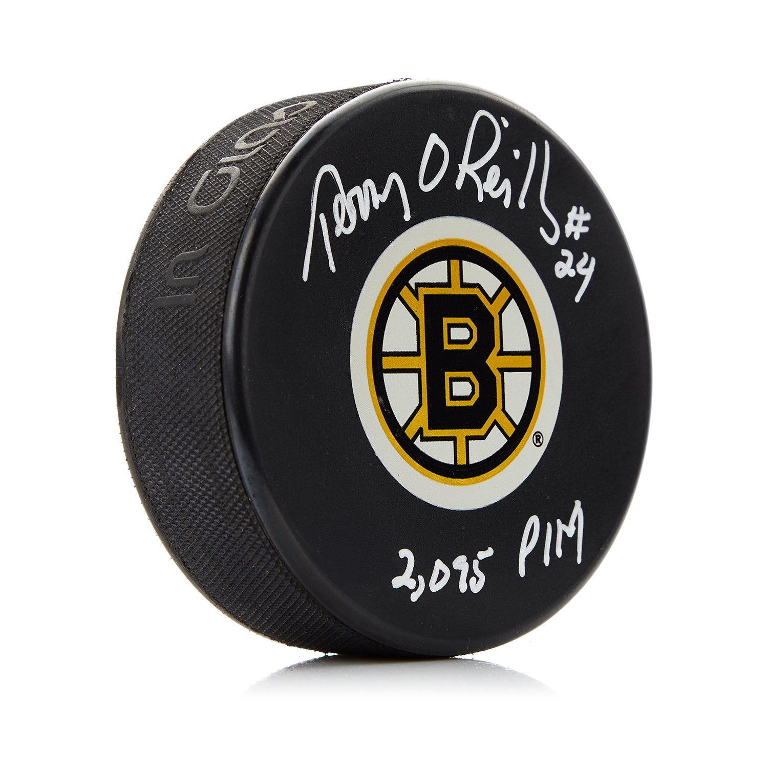 Terry O'Reilly Signed Boston Bruins Hockey Puck with 2095 PIM Note