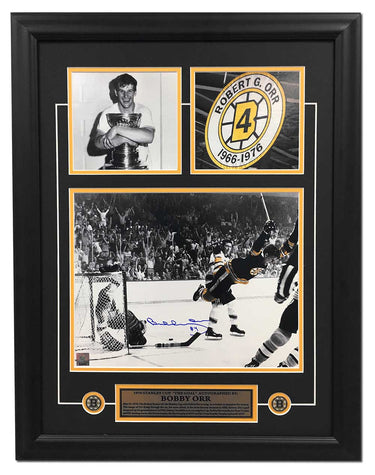 Bobby Orr Boston Bruins Signed Stanley Cup Goal 21x27 Story Frame