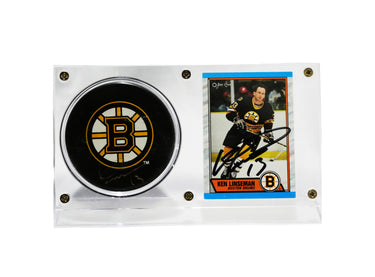 Ken Linseman Signed Boston Bruins Puck and Signed Card Display