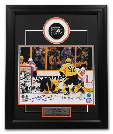 Nolan Patrick Philadelphia Flyers Signed & Dated 1st Goal 20x24 Puck Frame #/19