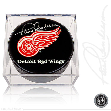 PAUL HENDERSON AUTOGRAPHED SIGNED DETROIT RED WINGS PUCK - Heritage Hockey™