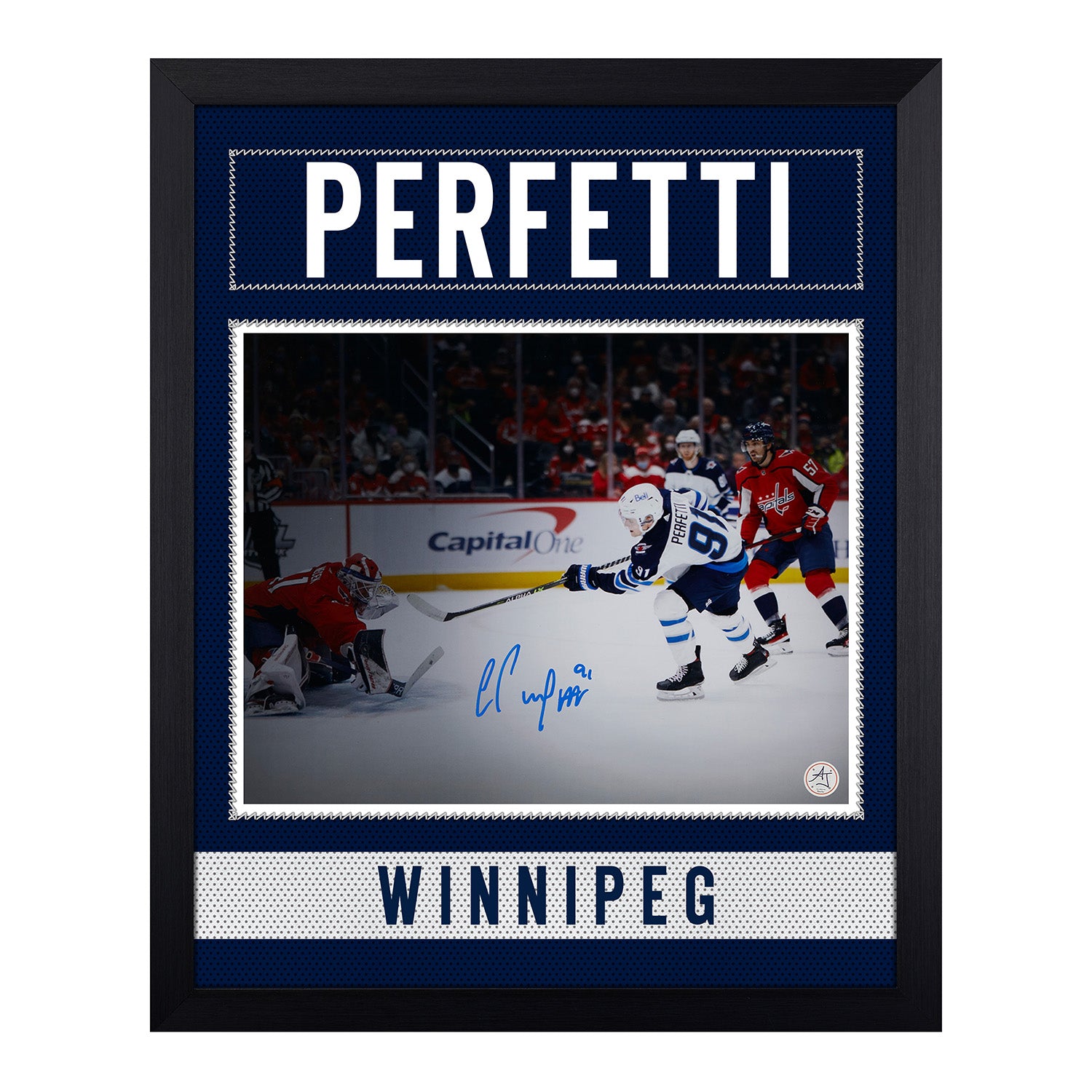 Cole Perfetti Autographed Winnipeg Jets Uniform Graphic 19x23 Frame