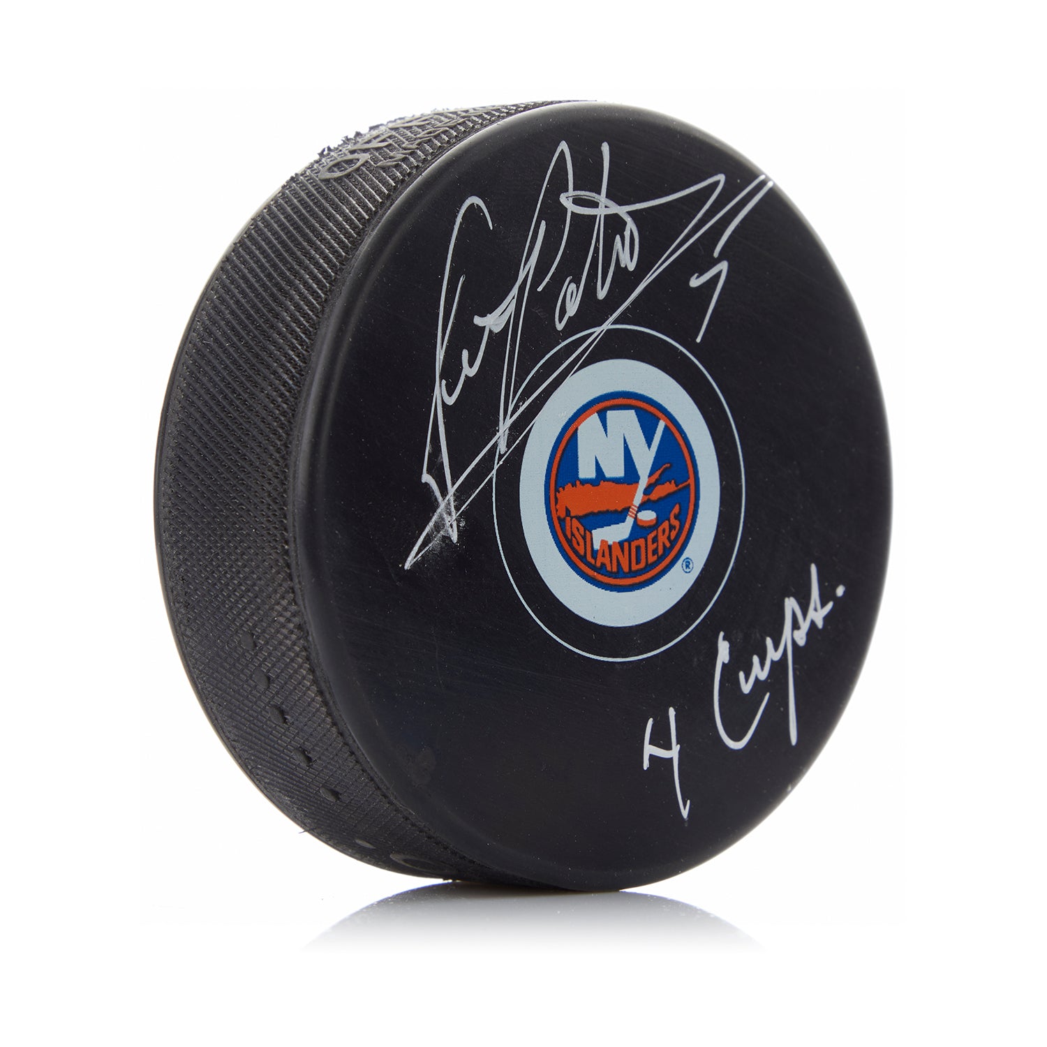 Denis Potvin Signed New York Islanders Puck with 4 Cups Note