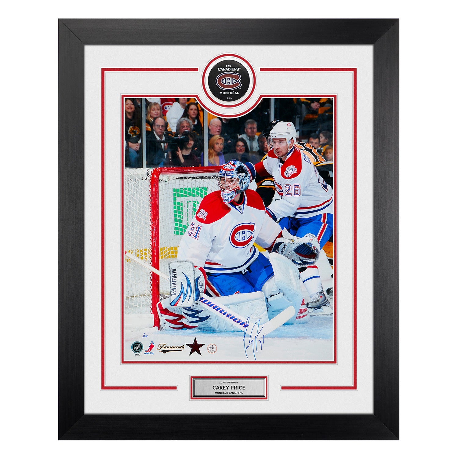 Carey Price Signed Montreal Canadiens Puck Display 26x32 Frame
