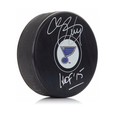 Chris Pronger Autographed St Louis Blues Puck with HOF Note