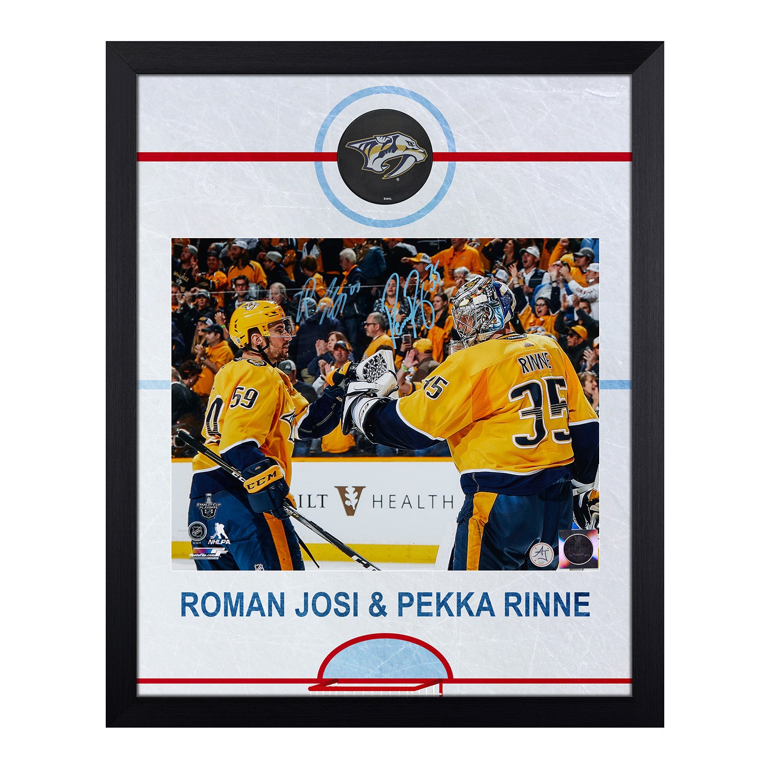 Pekka Rinne & Roman Josi Dual Signed Nashville Graphic Rink 19x23 Frame