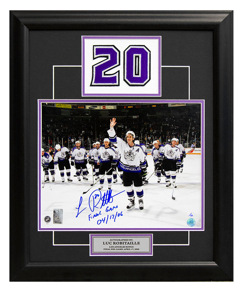 Luc Robitaille LA Kings Signed & Dated Final Game 20x24 Number Frame #/20