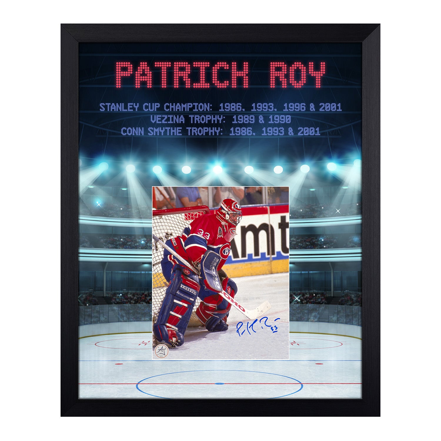 Patrick Roy Signed Montreal Canadiens Stadium Graphic 19x23 Frame